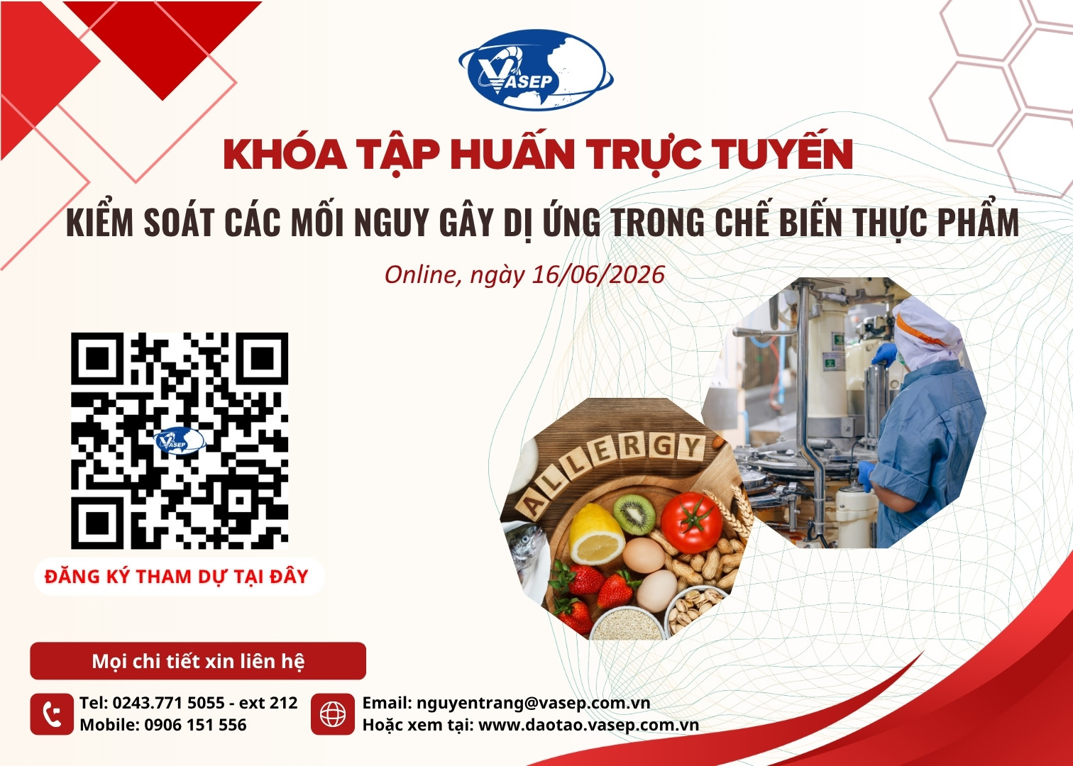 Khóa tập huấn Kiểm soát các mối nguy gây dị ứng trong chế biến thực phẩm