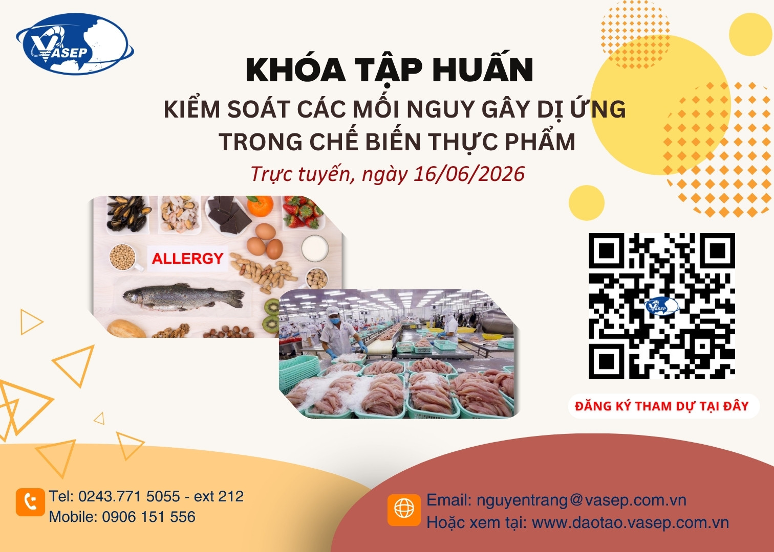 Khóa tập huấn Kiểm soát các mối nguy gây dị ứng trong chế biến thực phẩm