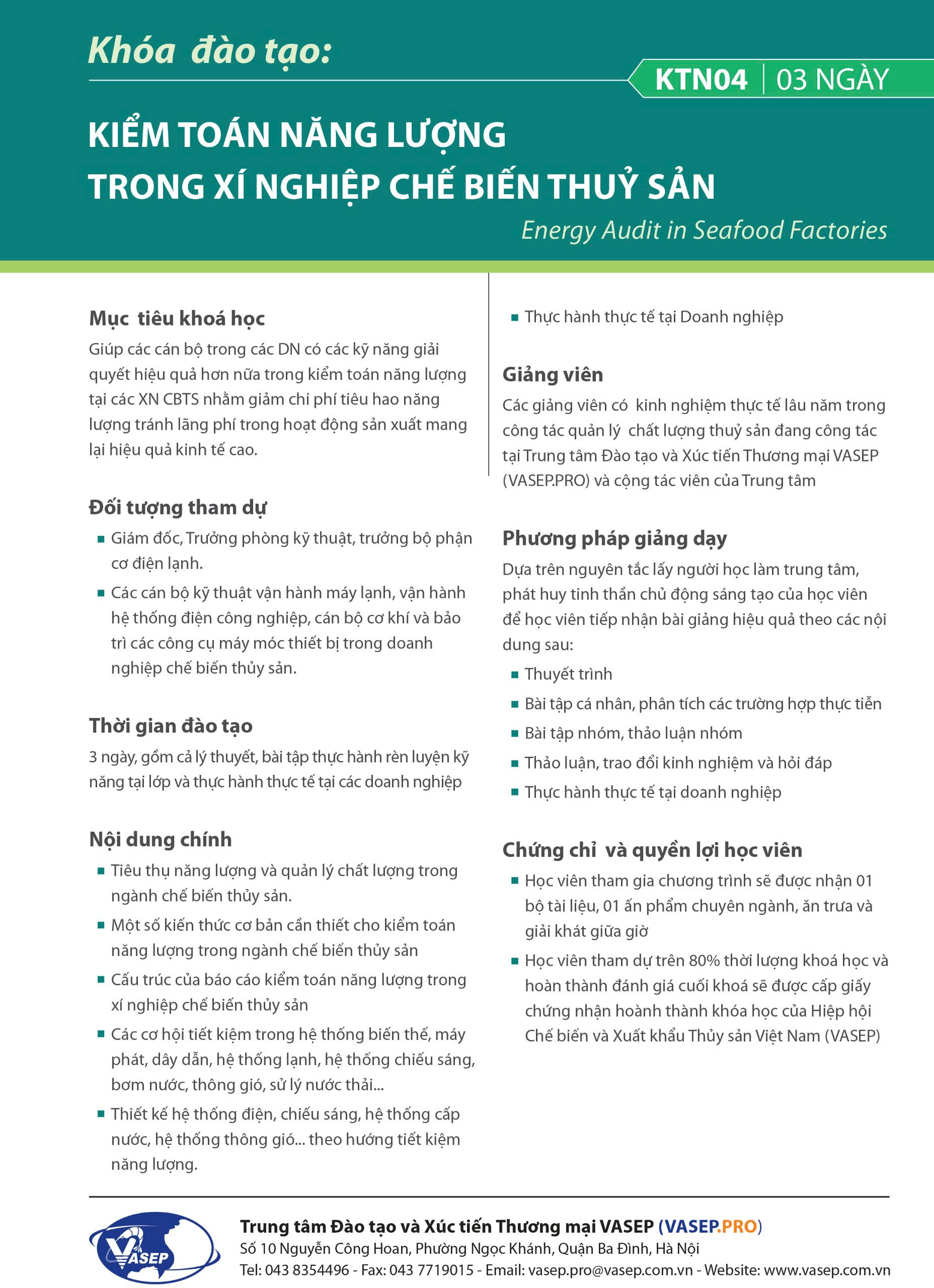 KIỂM TOÁN NĂNG LƯỢNG TRONG XÍ NGHIỆP CHẾ BIẾN THỦY SẢN