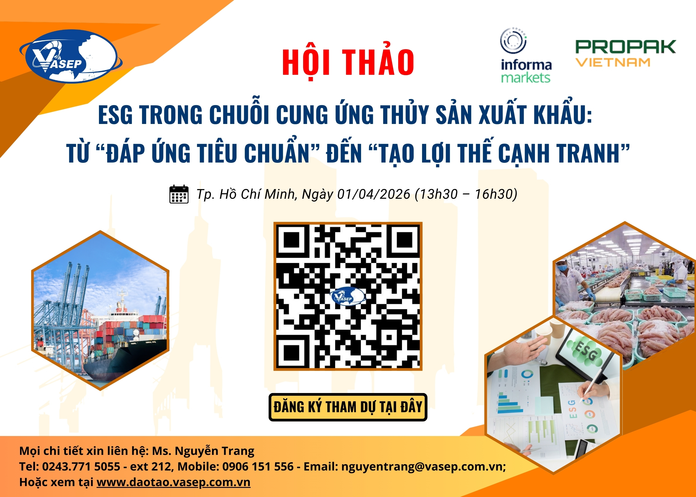 CHƯƠNG TRÌNH HỘI THẢO ESG TRONG CHUỖI CUNG ỨNG THỦY SẢN XUẤT KHẨU TỪ “ĐÁP ỨNG TIÊU CHUẨN” ĐẾN “TẠO LỢI THẾ CẠNH TRANH”