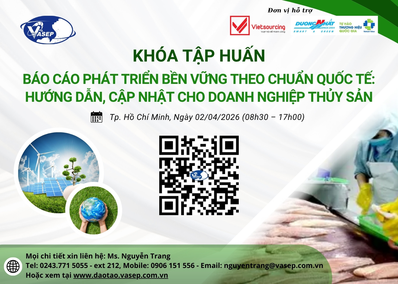 Khóa tập huấn Báo cáo phát triển bền vững theo chuẩn quốc tế Hướng dẫn, cập nhật cho doanh nghiệp thủy sản